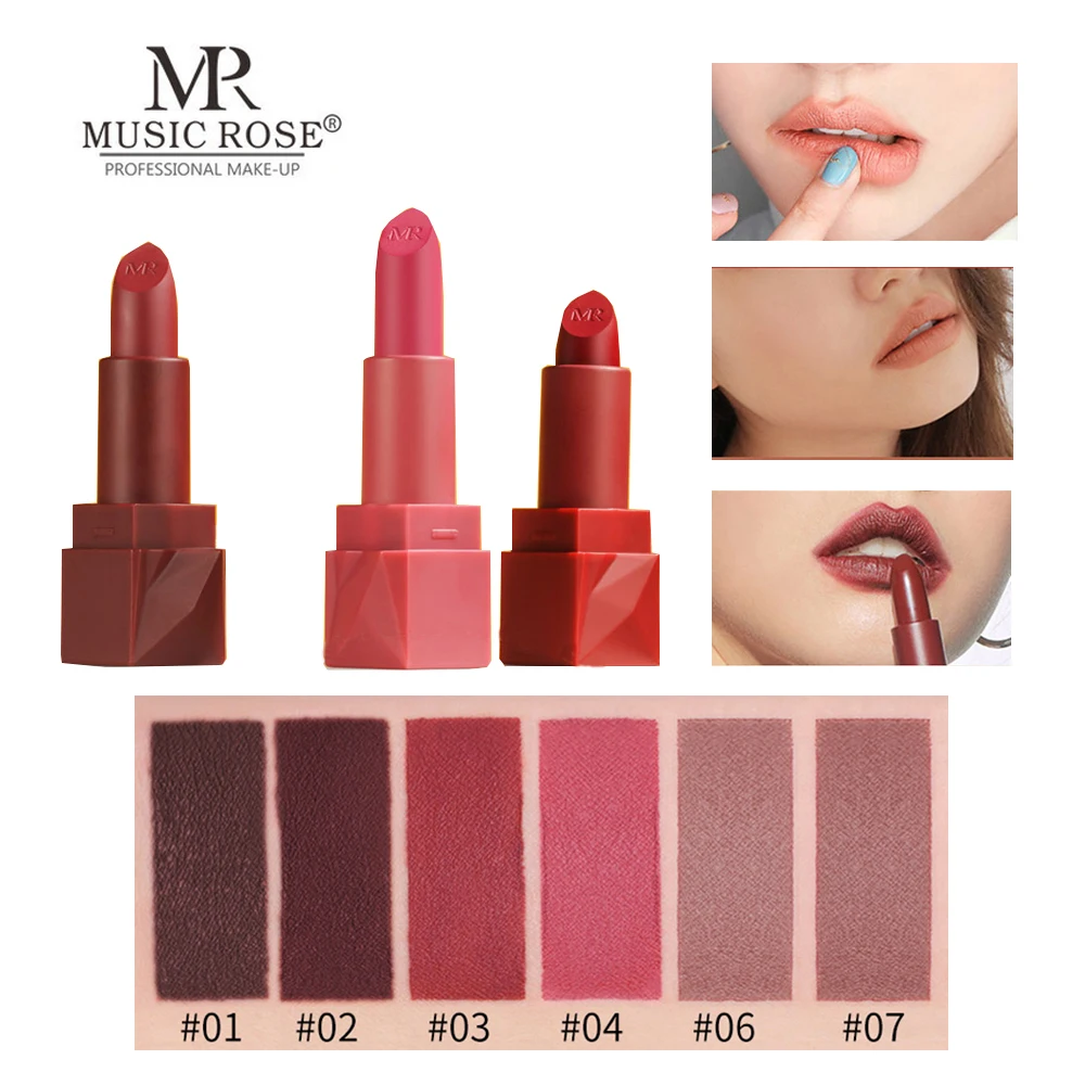 

MUSIC ROSE Moisturizing Lipstick Matte Waterproof Velvet Lip Stick 6 Colors Sexy Red Magic Lipstick Makeup Beauty Lips Cosmetics