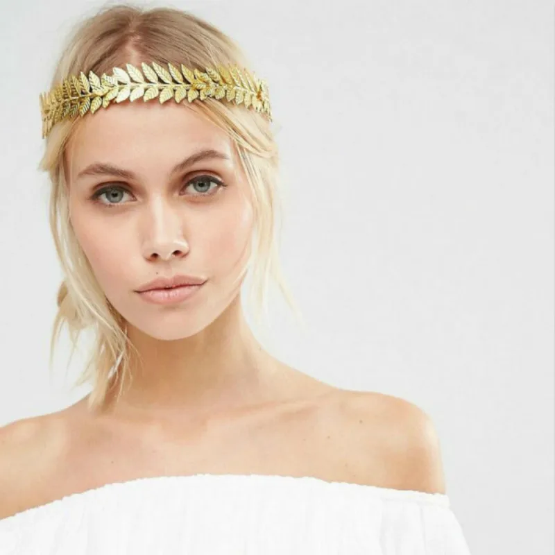 

Simple Fashion Lady Metal Leaf Shape Round Crown Headband Retro Gold And Silver Olive Leaf Laurel Round Headband Party Headgear