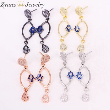 

5 Pairs E305-9248 Micro Paved CZ Crystal Oval & Hamsa Hand Shape Drop Earrings for Women