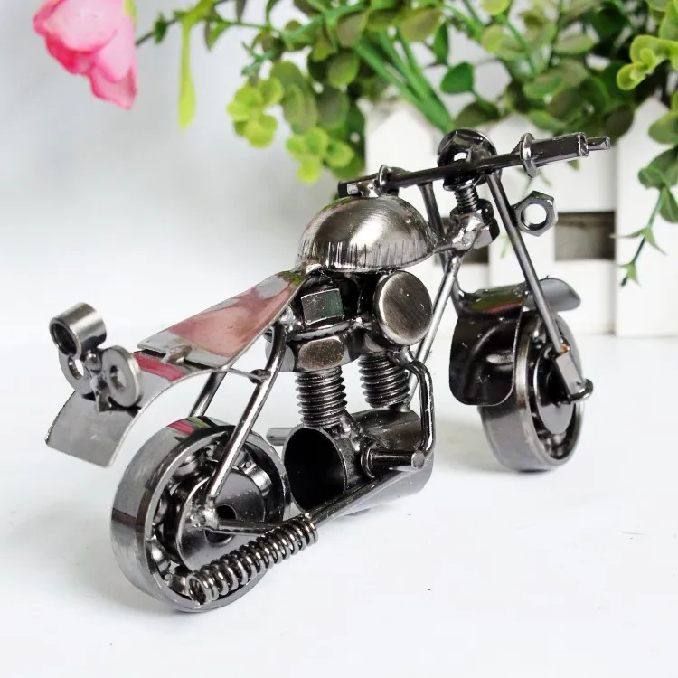 Креативный металлический мотоцикл модель ручной работы Железный мотоцикл миниатюрные украшения дома ремесла Рождественский подарок игрушка предметы интерьера