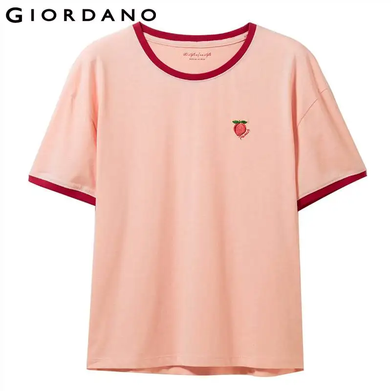 29Pink Giordano Women Tshirt Women Embroidery Fruits Contrast Color Crewneck Short Sleeve Tees Women Soft Cotton Fasion Women T Shirt - Цвет: 29Pink