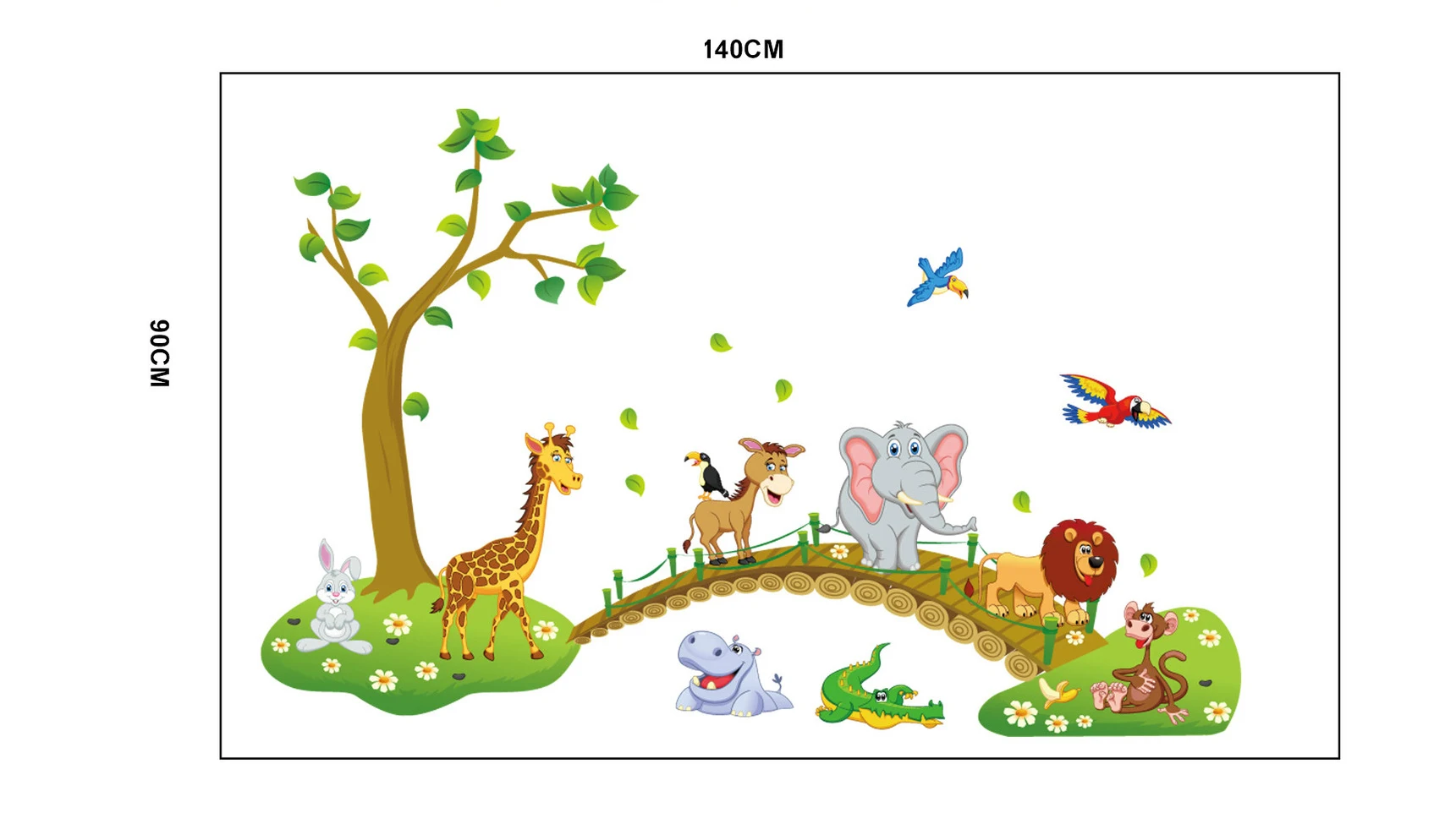 3D Мультфильм Джунгли диких животных дерево мост лев Жираф слон птицы цветы стены стикеры для детская комната гостиная дома декор