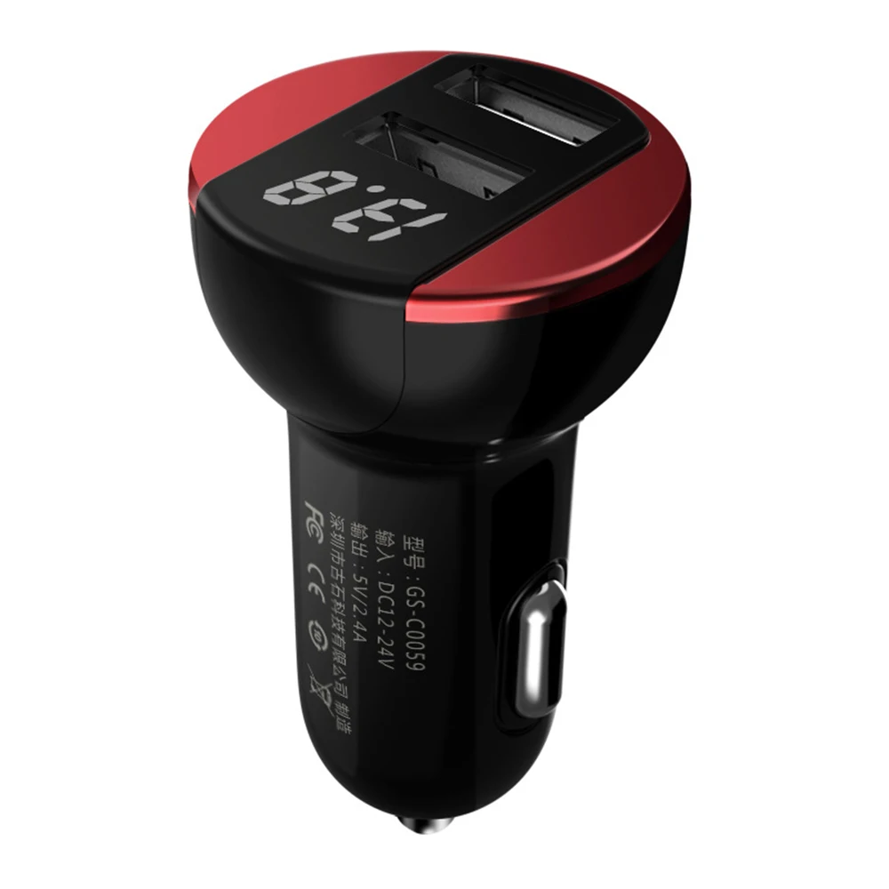 Car Charger Dual USB Ports 5V 2.4A Quick Charger LED Display Cigarette Lighter Phone USB car