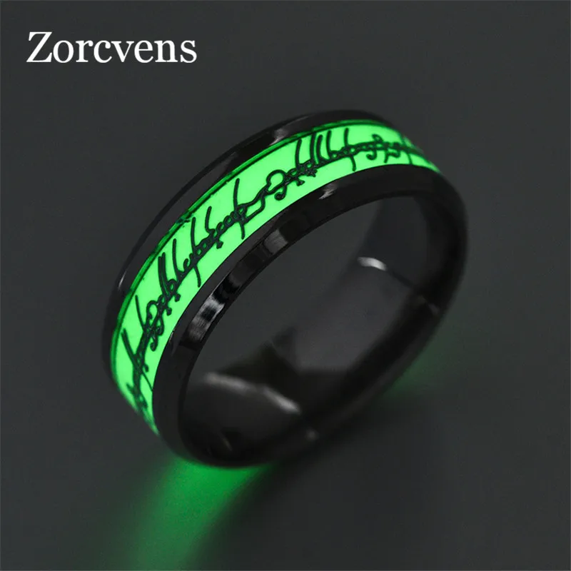 

ZORCVENS Green Glow in the Dark Ring for Men Wedding Luminous Ring Male Stainless Steel Wedding Band Ring