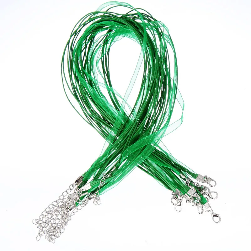 Горячее предложение, детское веревочное ожерелье, 10 шт., лента из органзы+ вощеный сатиновый шнур для подвесок, колье, изготовление ювелирных изделий своими руками - Цвет: Green