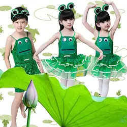 Детские сценические костюмы для школьников, Одежда для танцев, маскарадный костюм с лягушкой для мальчиков, платье с вуалью для девочек