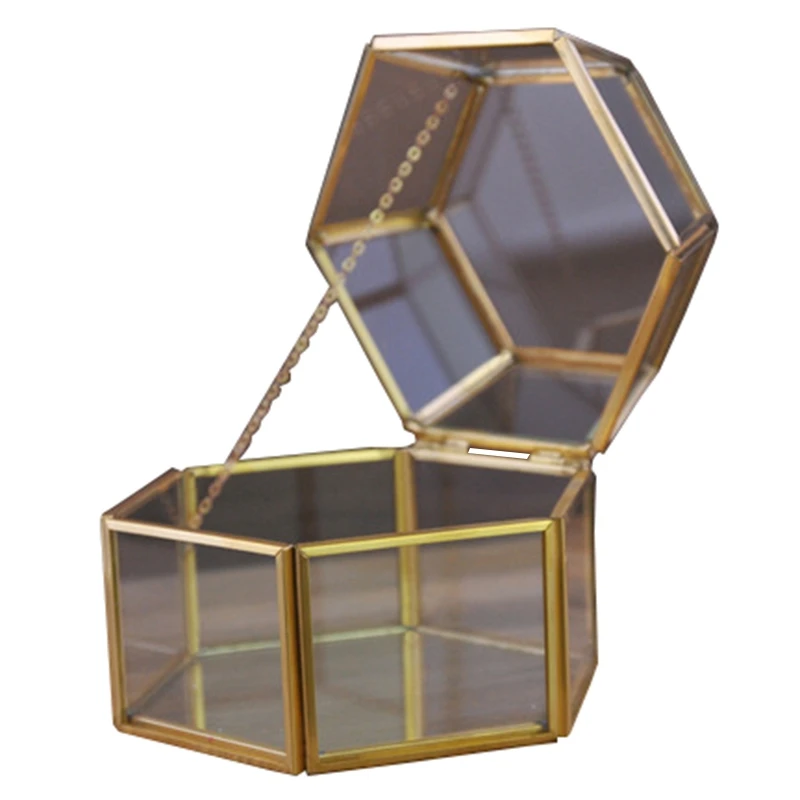 

Wedding Glass Ring Jewelry Box Pentagon Geometric Copper Ring