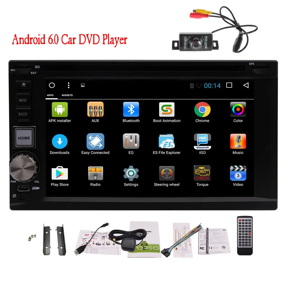 Discount Android 6.0 Double 2 Din 6.2" Touch Screen Stereo GPS Navi CD DVD Player FM AM RDS Car Radio Mirror Link Support 3G 4G WIFI OBD 1