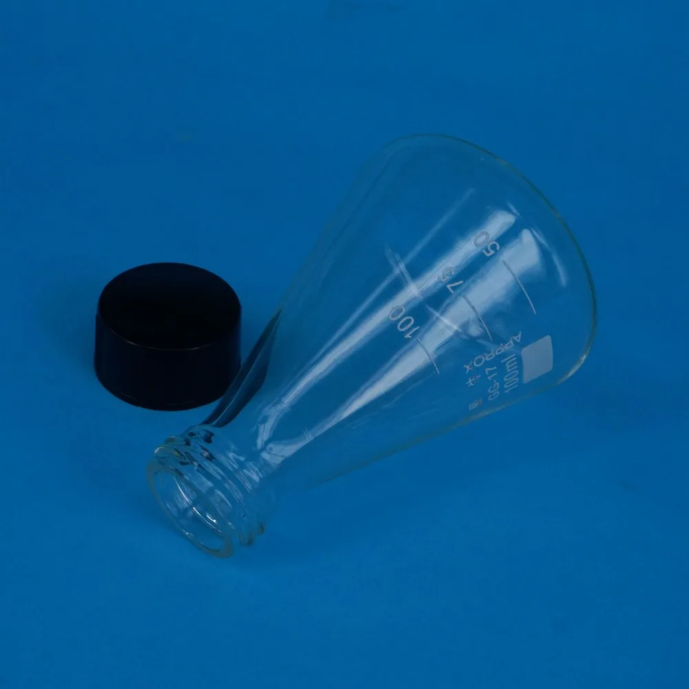 Borosilicon Glass 100ml Conical Erlenmeyer Narrow Mouth Screw Cap Flask Lab Glassware