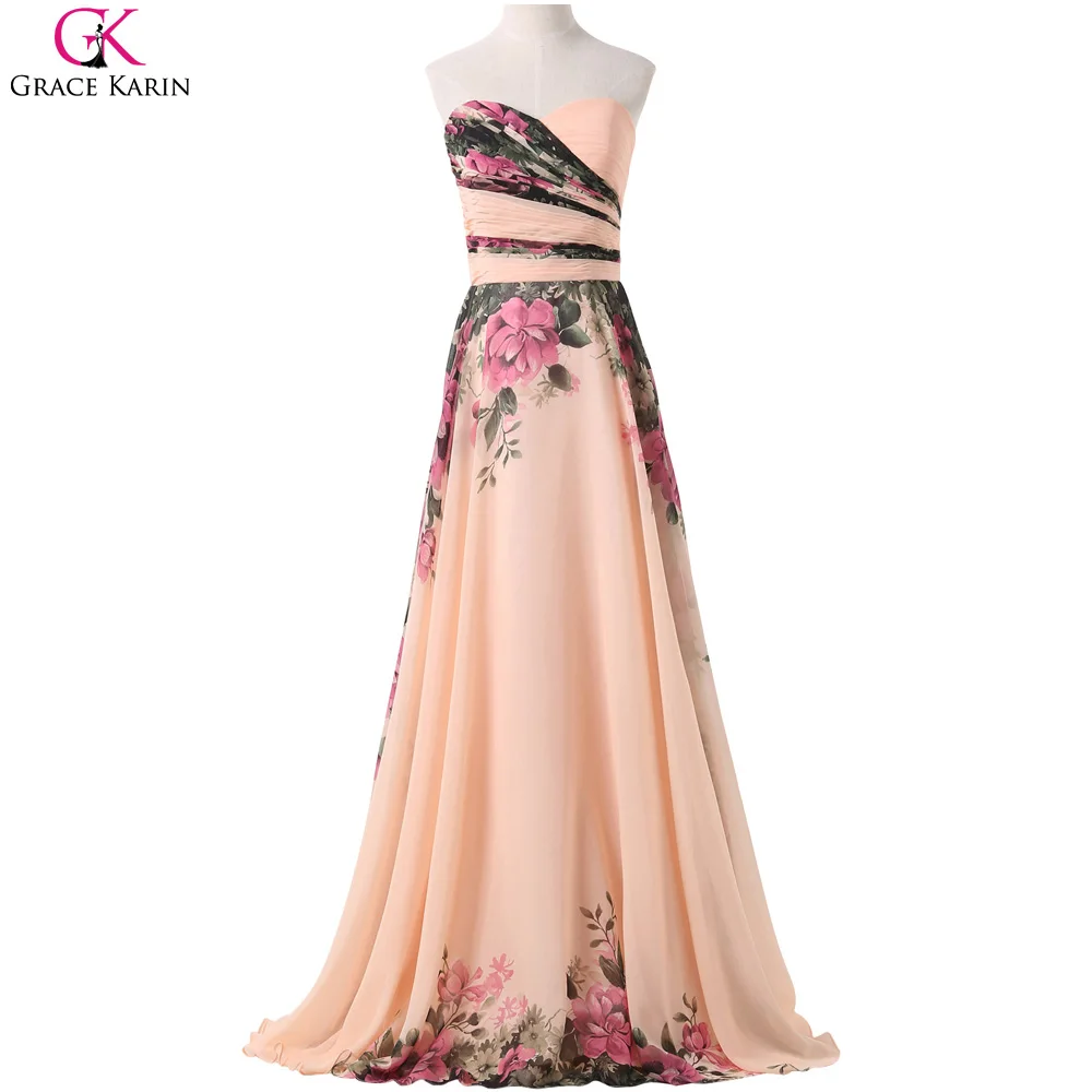 Chiffon Bridesmaid Dresses Grace Karin Strapless Floral ...