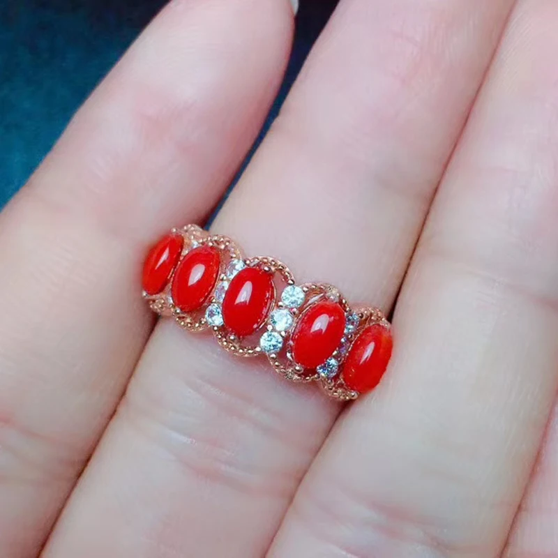 Кольцо женское из серебра 100% пробы с красным кораллом|Кольца| |