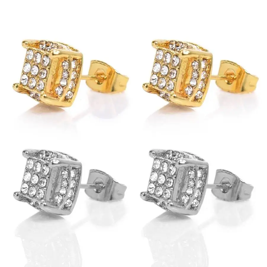 

Luxury Square Cube zircon Stud Earrings for Men Jewelry Double Ball Earrings For Women Fashion Jewelry Gold Silver Color