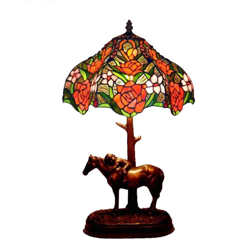 Витраж цветок Смола лошадь роскошные спальни прикроватные сад настольные лампы огни для гостиной офис бар украшение для прилавка