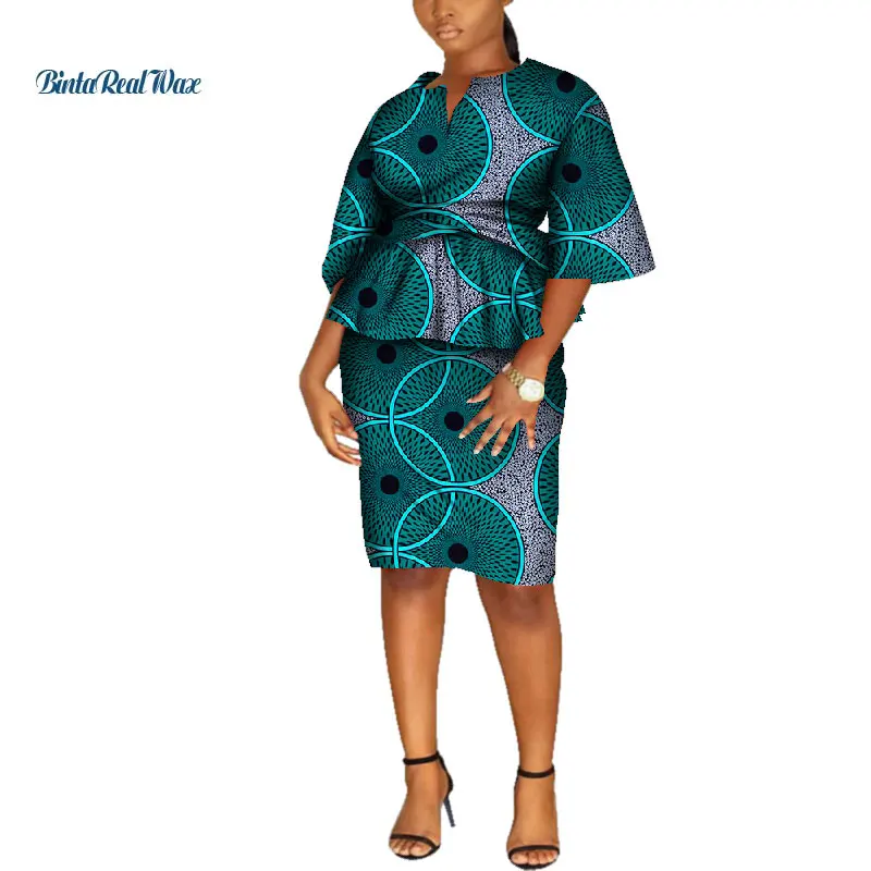 Новое поступление топ и прямая юбка наборы Африканский воск печать 2 юбка из кусочков набор для женщин Базен Riche Африканский стиль Одежда
