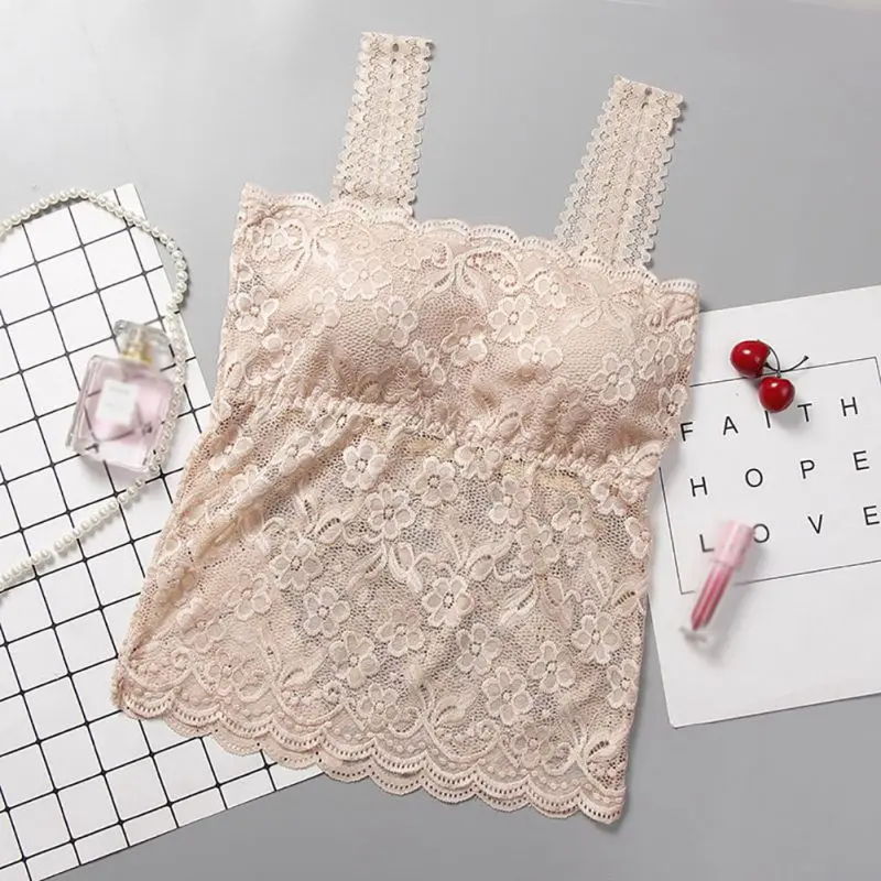 

2018 Women's Bra Cropped Top Sexy Lace Cami Bralette Crochet Floral Cami Padded Tank Top