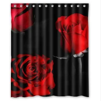 

Comfort Home Style Custom Glam Fire Red Rose And Black Leaves Pattern Design Waterproof Polyester Fabric Shower Curtain