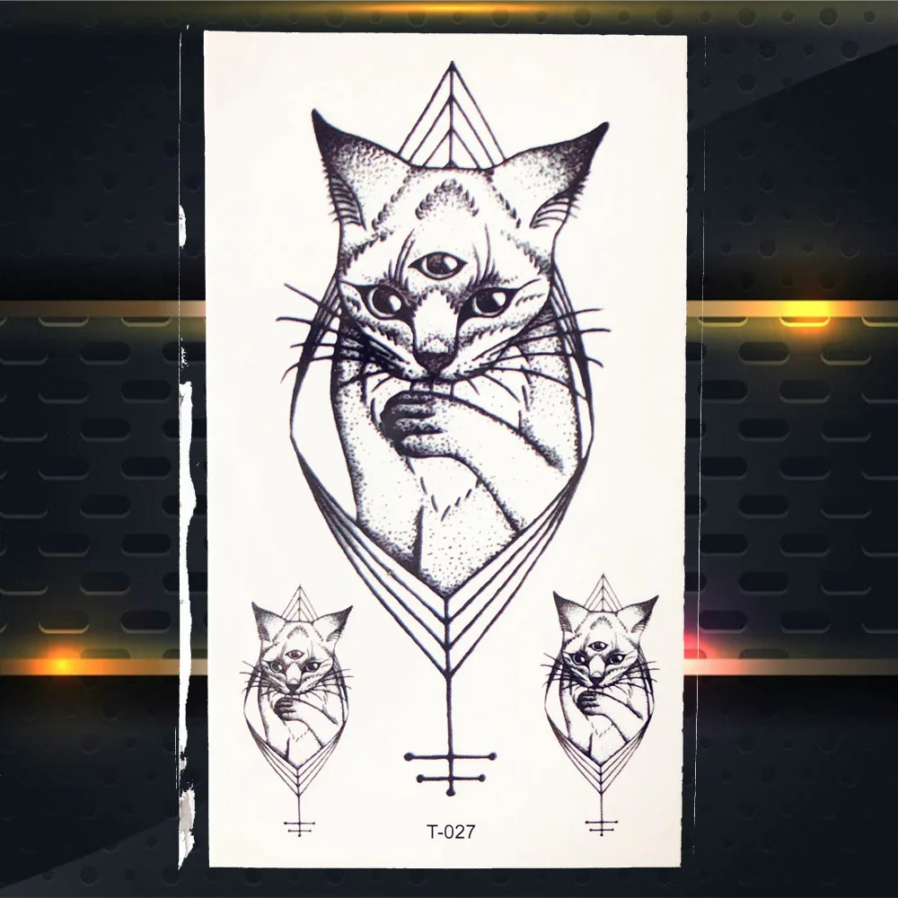 20 Style Cute Geometry Eye Cat Temproray Tattoo For Children Kids Body Art Neck Ear Fake Waterproof Black Women Tatoo Fox Girl