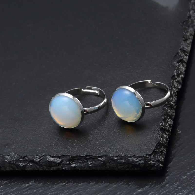 

Fashion 12 Colors Natural Stone Bead Ring For Women Metal Resizable Engagement Round Rings Jewelry Gift Meajoe