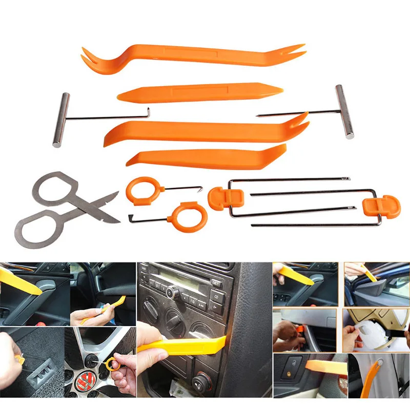 12pcs/set Plastic Car Door Clip Panel Trim Dash Radio Audio Removal Pry Tool Kit