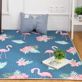 

INS popular flamingo pattern quilted 100% big size cotton environmental floor mat for living room , yoga mat,baby crawls mat
