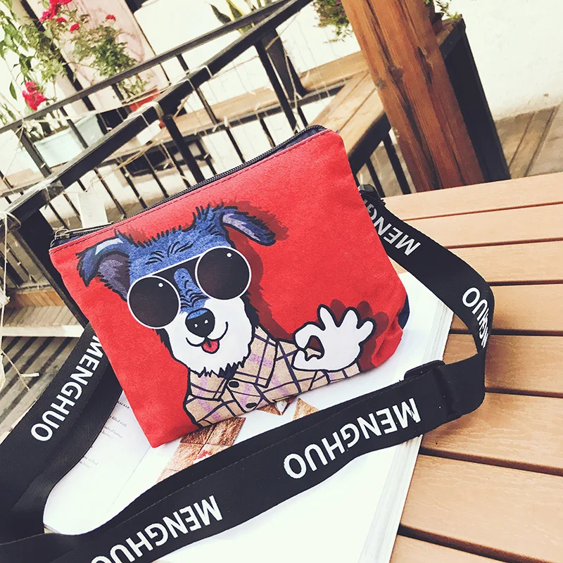 Menghuo New Cute Dog Cat Printed Canvas Crossbody Shoulder Bags Summer Female Casual Canvas Bags Nylon Bag Design Messenger Bag (34)