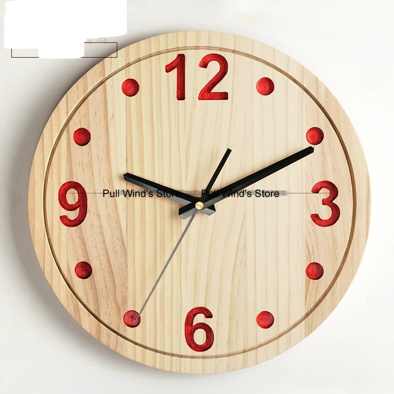 

fashion Brief Pastoral circular wooden wall clock Personalized Wood Digital Home wall clock living room clocks