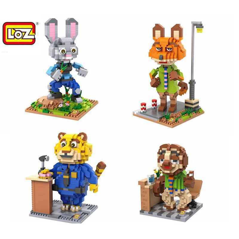 

4pcs/lot LOZ Diamond Building Blocks Full Set Cartoon Animal Zootopia Judy Nick Benjamin Flash3D Animals Model Educational Toys
