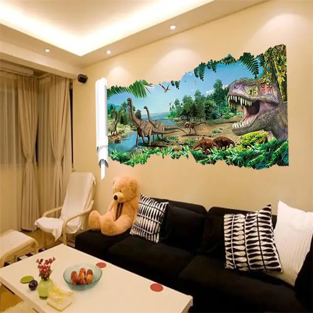 newest 4 designs impression 3D cartoon movie Dinosaur Zoo Park home decal wall sticker boys love kids room decor child gifts