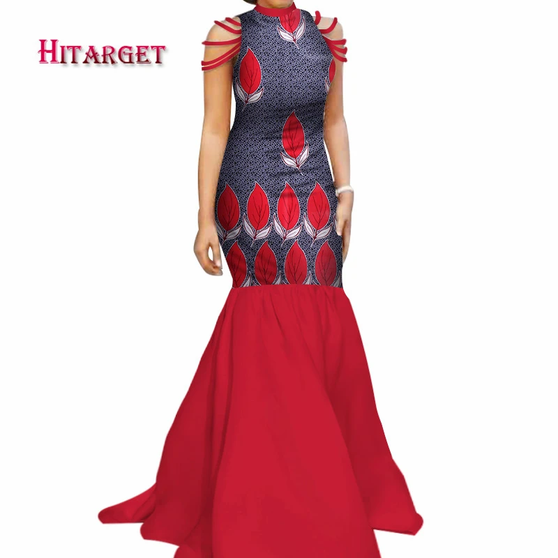 

2018 african dresses for women bazin riche lady style african clothes lady print wax plus size party long mermaid dress WY3358