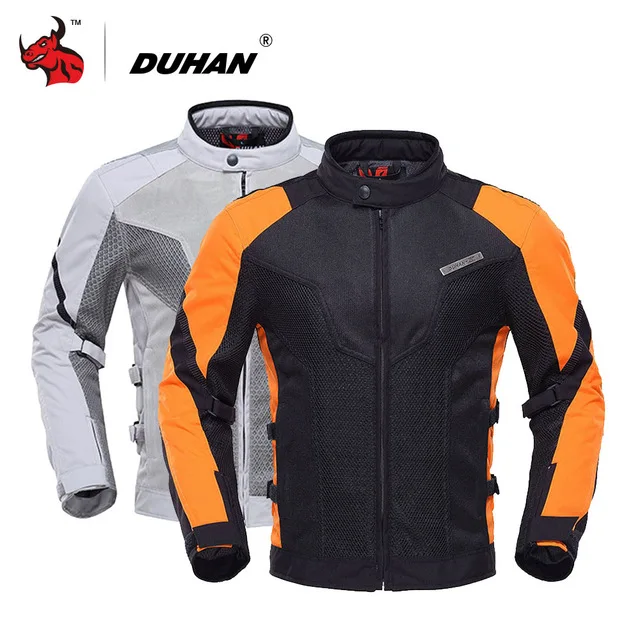 

DUHAN Men's Motorcycle Jacket Breathable Motocross Clothing Gray Moto Jacket Blouson Moto With Five Protector Gray And Orange