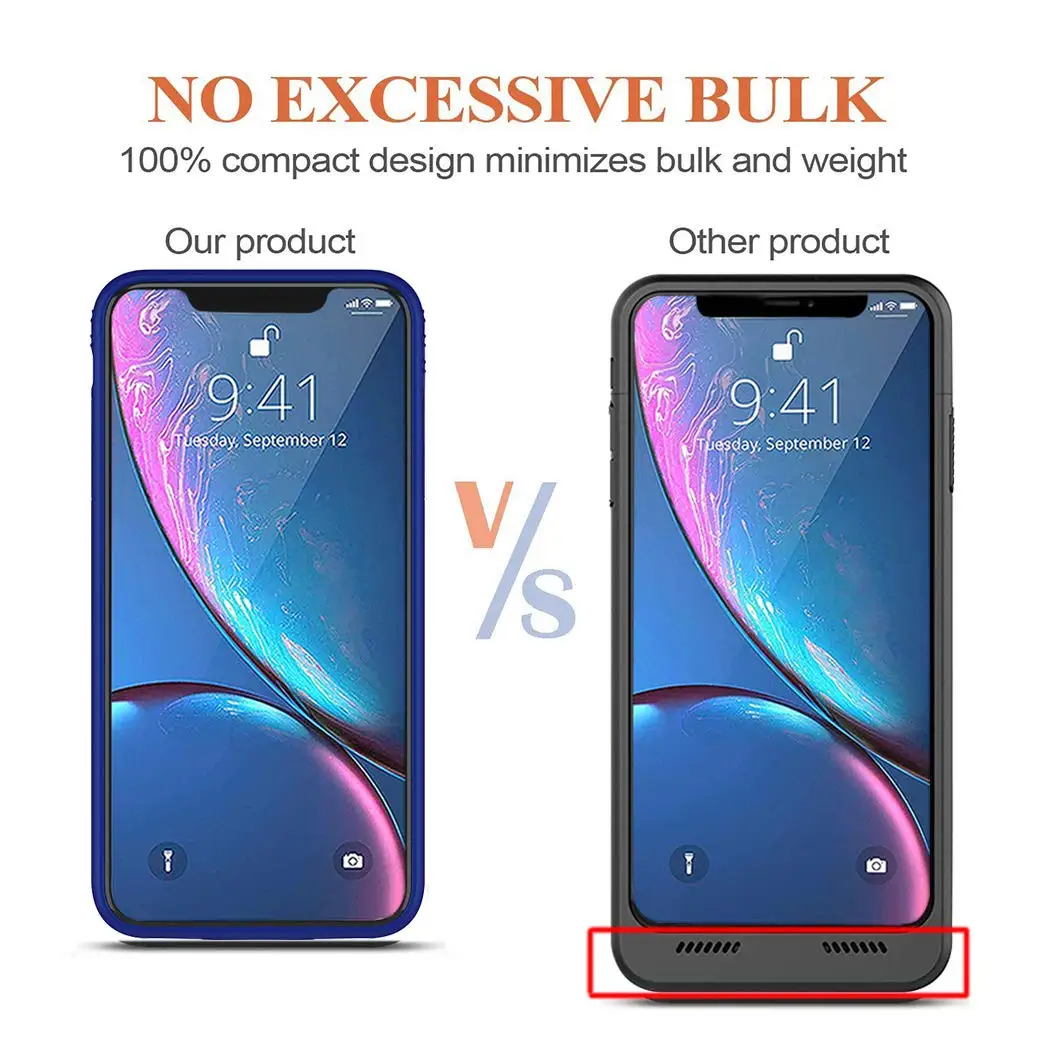 Чехол для аккумулятора Leioua 4200 мАч для iPhone XR, портативный чехол для зарядного устройства, перезаряжаемый Расширенный аккумулятор, защитный чехол для резервного копирования