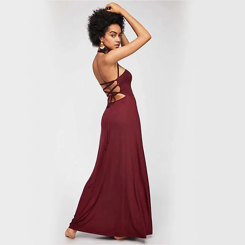 JSMY 2019 New Summer Fashion Women Back Cross Strap Sleeveless Hanging Neck Party Dress