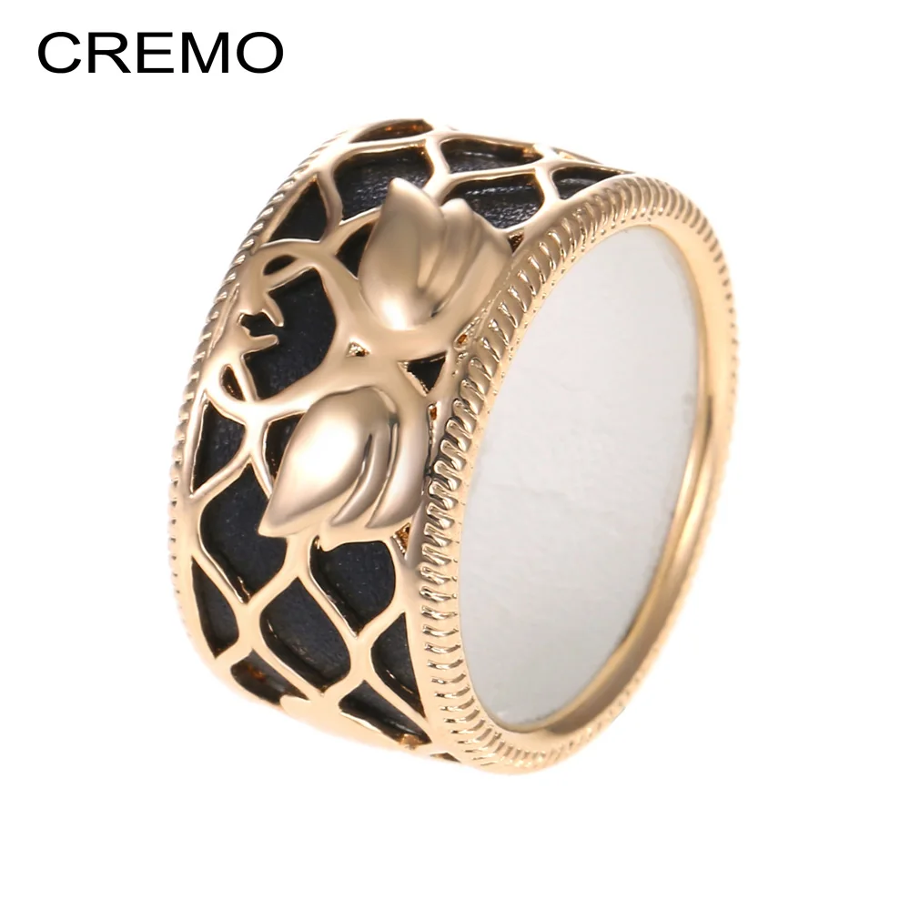 

Cremo Exquis Black Swan Jewelry Gold Hollow Finger Ring For Femme Interchange Leather Band Set Anneau Accesories Geometric Joint