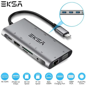 

EKSA Multifunction USB HUB 10 in 1 Type C Hub 3.0 With Power Adapter HDMI RJ45 VGA Thunderbolt 3 For Macbook Pro Samsung Galaxy