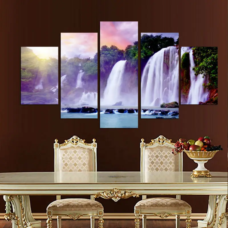 Framed5PanelswaterfallPictureCanvasPrintPaintingArtworkWall