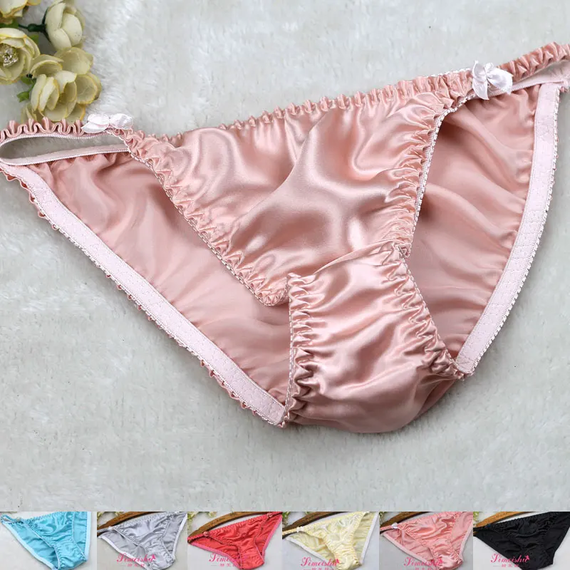 

100% silk panties high fork solid color sexy silk panties breathable sweat absorbing low-waist bikini