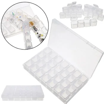 

Clear Jewelry Box Container Plastic Storage Box Organizer Removable 28 Grids Nail Art Diamonds Beads Earrings Candy Display Case