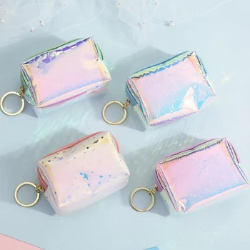 

1 Pcs Kawaii Square Laser Star Heart Zipper Coin Purse Key Headphone Bags Storage Organizer Stationery Card Holders Gifts