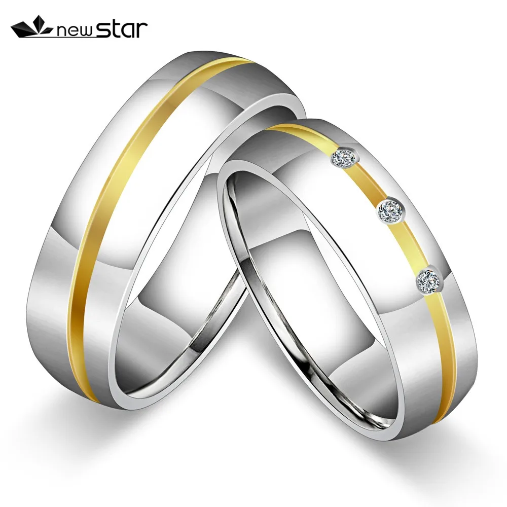Silver Cubic Zirconia Wedding Rings Stainless Steel Anniversary Couple Rings For Lover's Jewelry