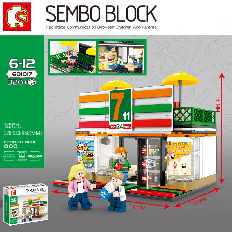 

7-11Convenience Store Streetscape series Building Blocks Bricks Compatible with legoinset Model toys Sembo 601017
