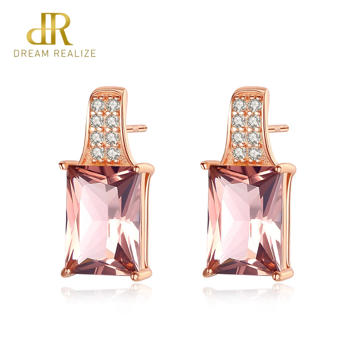 

DR Design Cute 925 Silver Sterling Square Stud Earrings for Women Party Luxury Pink Gemstone Fashion Pendientes Jewelry Gift