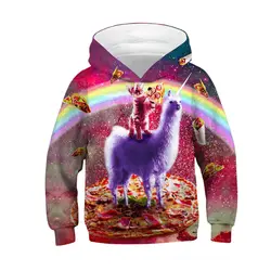 Детский пуловер с капюшоном и длинными рукавами с 3D Цифровым принтом, разноцветная Радужная и белая лошадка, толстовки с капюшоном для