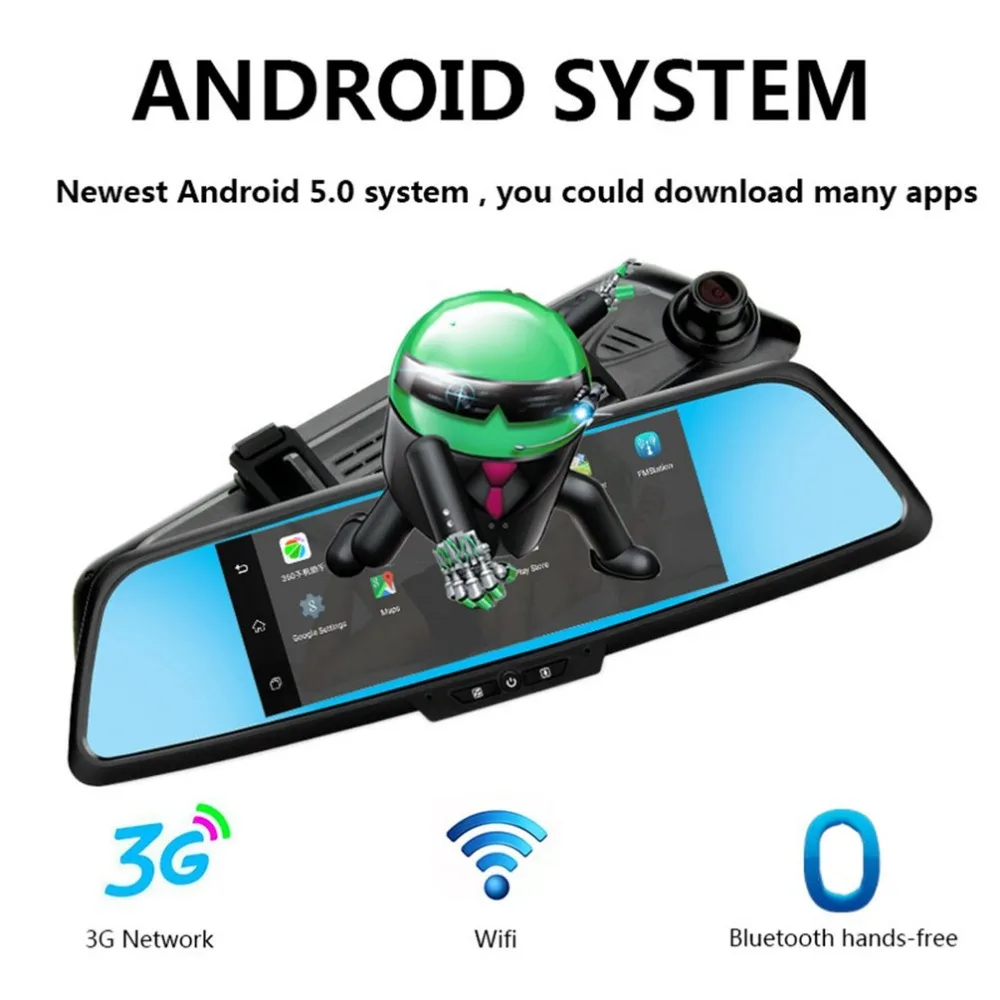 

New 7 Inch Professional Dual Lens Car DVR 3G Rearview Mirror Recorder Camera Full HD 1080P Dash Cam for Android 5.0 Top Sale