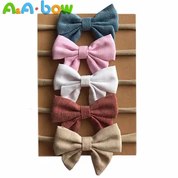 

5pcs/lot Handmade Newborn baby Bow Nylon Headbands Soft Fabric Bowknot Headwear Elastic Headband Girls Hair Accessories