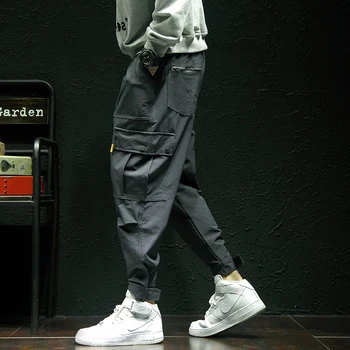 

AreMoMuWha Summer casual pants, elastic pants, men's trousers, pockets, overalls, fat, extra yards, loose Haren pants ,QX028