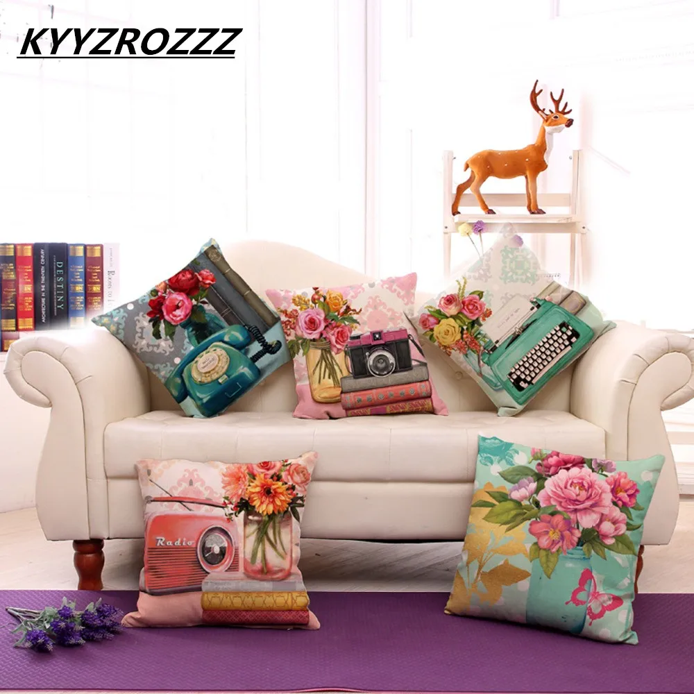 

Factory Supply European And American Retro Phone Camera Printing Throw Pillow Case Rooms Decor Bedside Back Cushion Cover