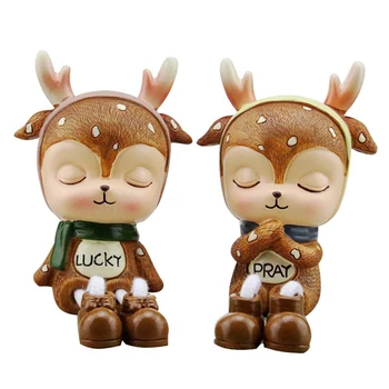 

Creative Cute Small Deer Hanging Foot Dolls Figurines Resin Crafts Home Living Room Decoration Cartoon Deer Miniature Doll Gifts