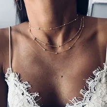 Novo simples boho ouro prata cor corrente grânulos gargantilha colar feminino layerd chocker colares para colar feminino jóias atacado