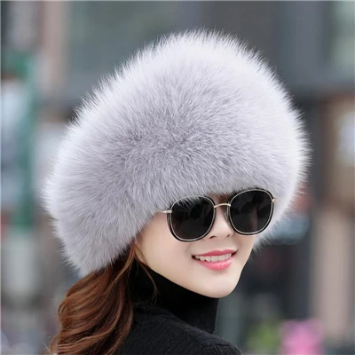 IANLAN, женские шапки с натуральным мехом лисы, зимние, уличные, теплые, ветрозащитные, верхняя шапка, русский стиль, Натуральная овечья кожа, шапки IL00249 - Цвет: Light Gray