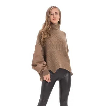 

New Loose Casual Turtleneck Sweater Women Irregular hem Lantern Sleeve Pullovers Female Spring Autumn